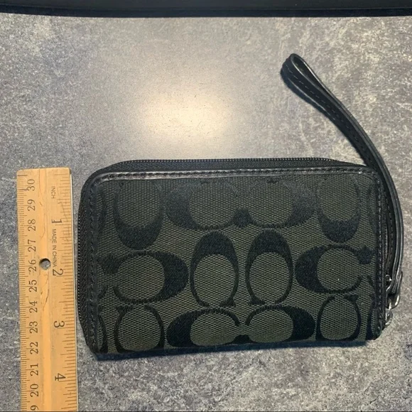 Coach black small zipper wallet wristlet with strap. EUC - Picture 2 of 4
